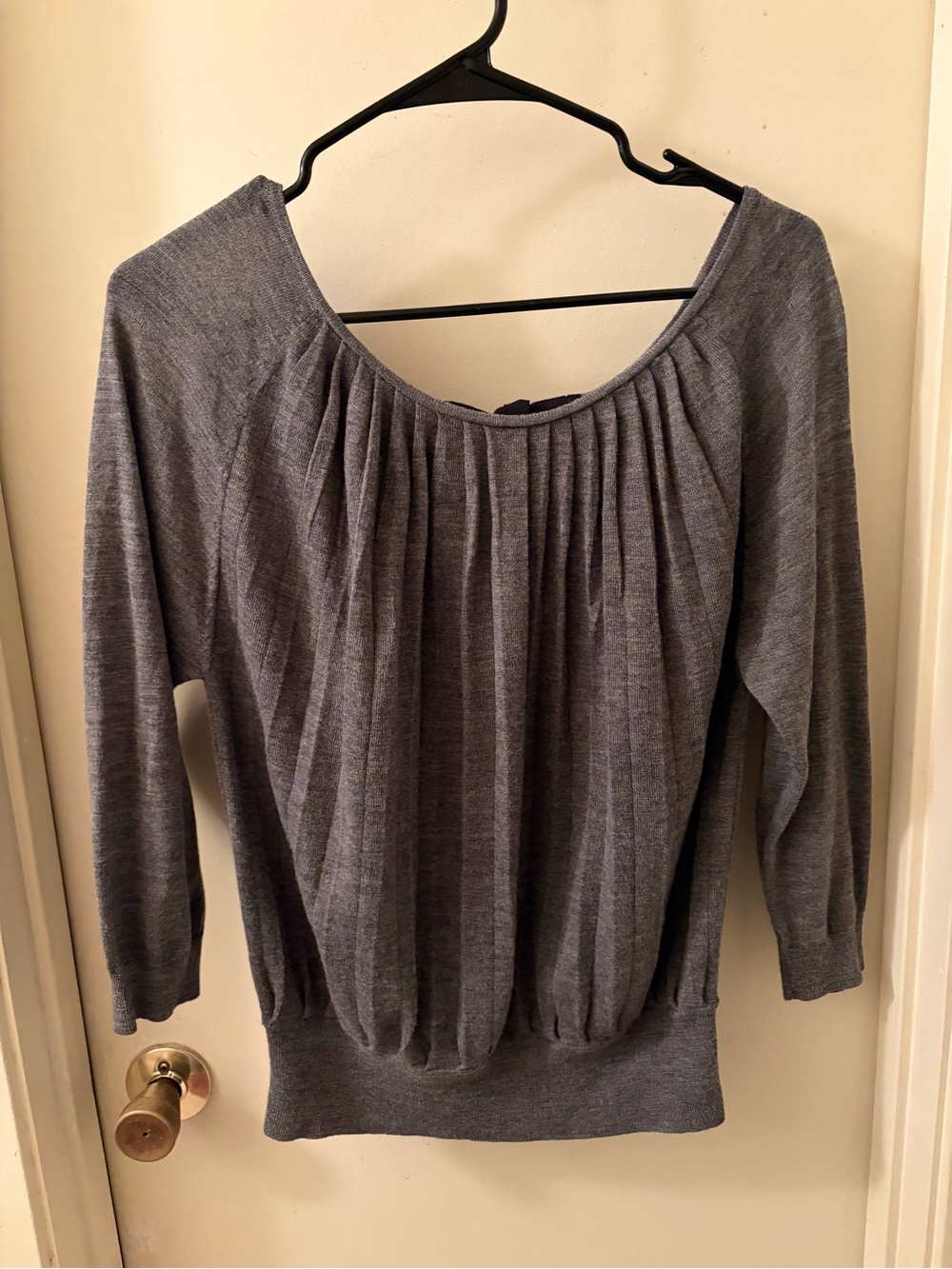 LOFT Dark Gray Pleated Scoop Neck Knit Top
